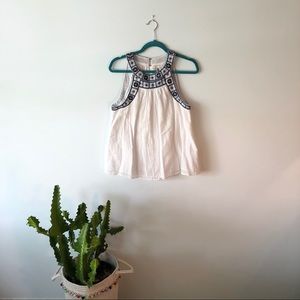 Joie White Embroidered Sleeveless Top